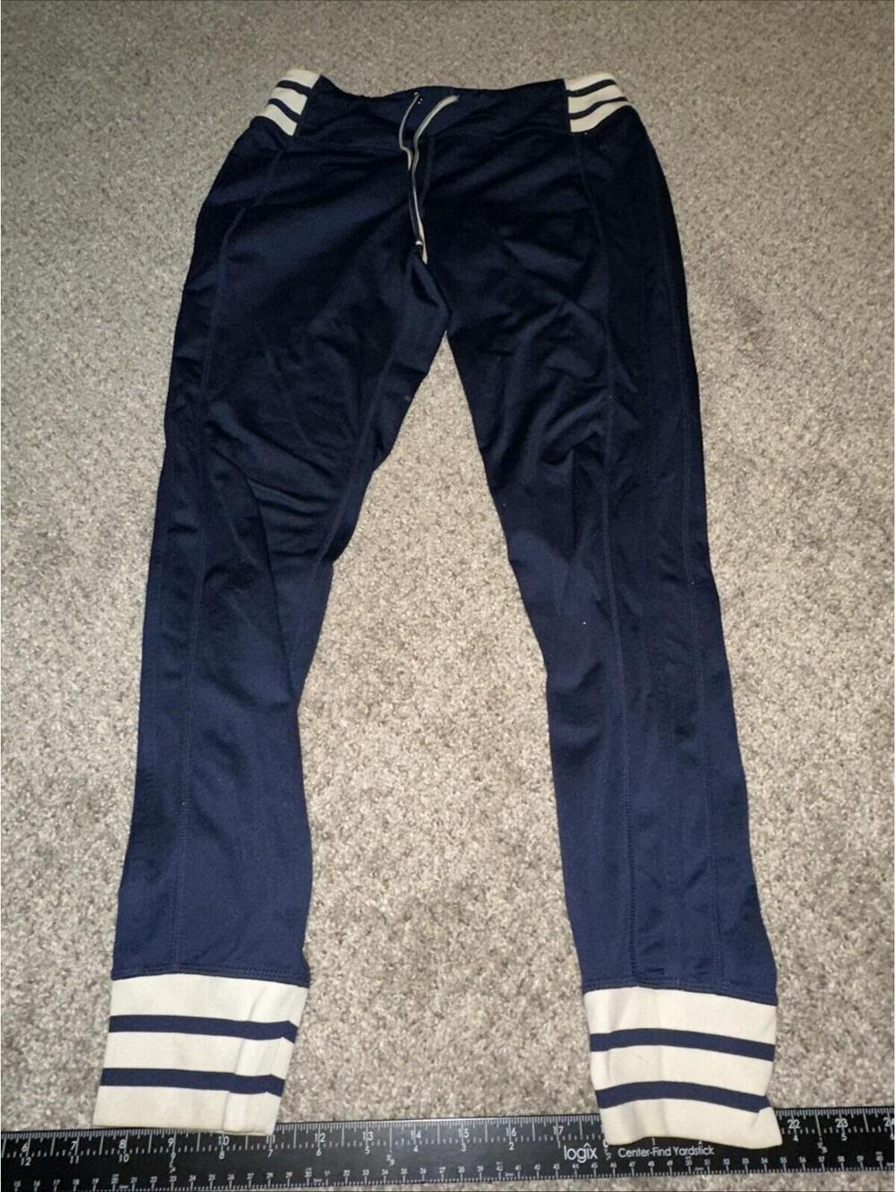 Womens Athleta Leggings Jogger Medium Blue White Cuffed Bottoms Yoga Athletic